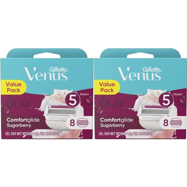 Gillette Venus ComfortGlide & Olay Sugarberry Razor Refill Blades – 8-Count × 2 Pack (16 Cartridges)