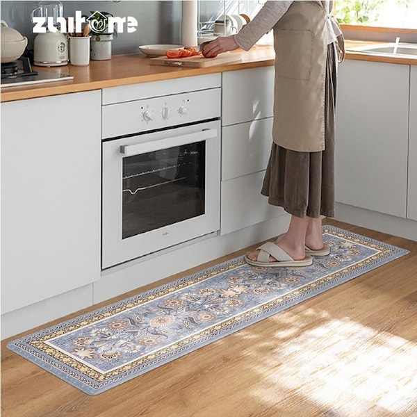 ZUNI Kitchen Rugs Mats Set of 2 Non Slip Comfort Standing Mat Rug Blue