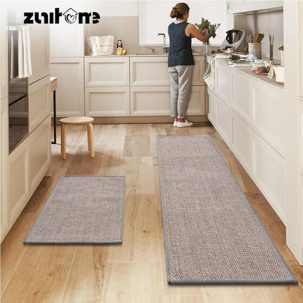 ZUNI 2PCS Kitchen Rugs Mats Non Slip Anti Fatigue for Kitchen Floor Home Grey