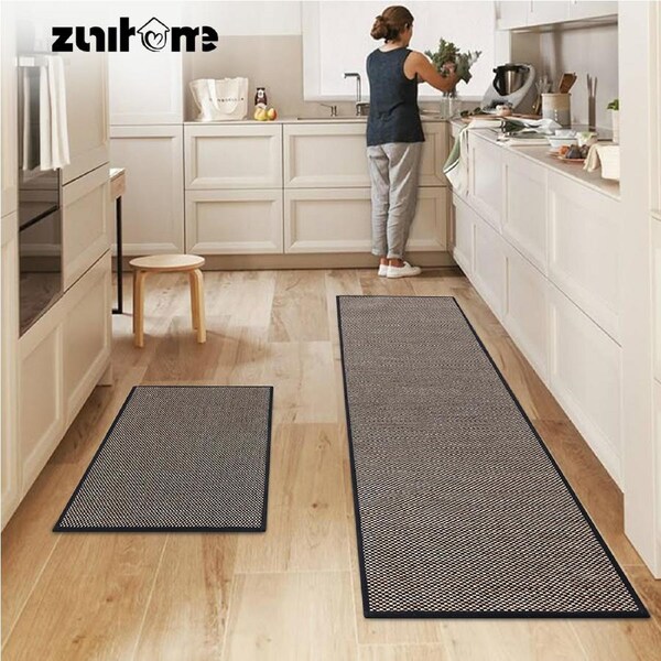 ZUNI 2PCS Kitchen Rugs Mats Non Slip Anti Fatigue for Kitchen Floor Home Black