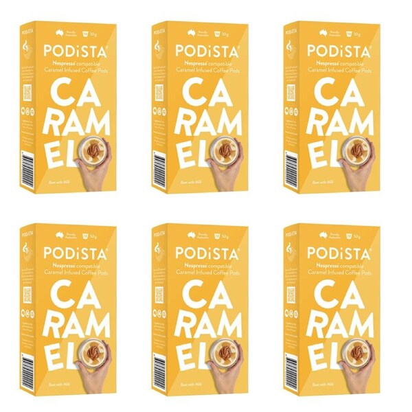6x 10PK PODiSTA Caramel Infused Coffee Pod Capsules Nespresso Compatible 50g