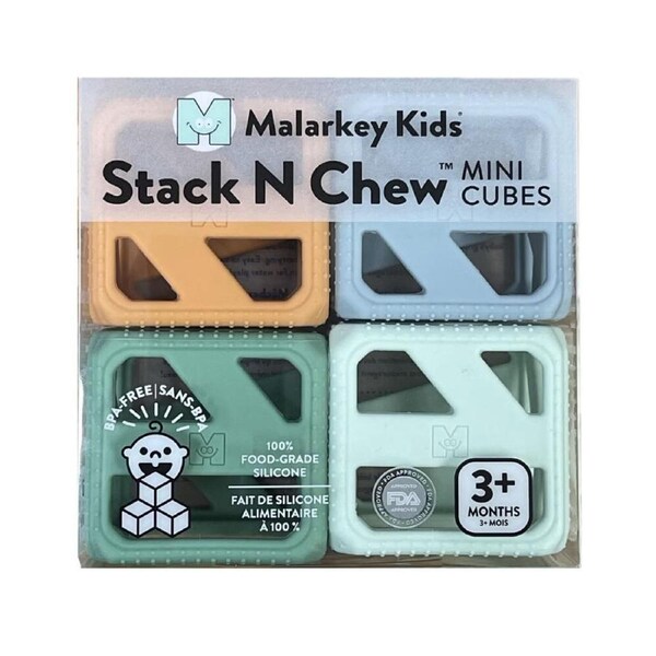 4pc Malarkey Kids Stack n Chew Mini Cubes Developmental Teething Toy Earth 3m+