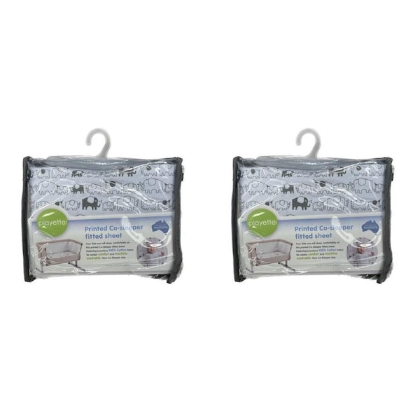 2PK Playette Bedside Printed Fitted Sheet for Co-Sleeper Kids/Children White