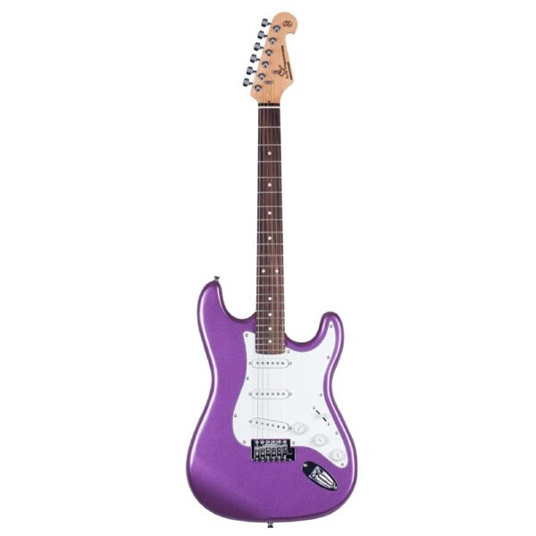 SX SE1SKMP Electric Guitar Kit in Metallic Purple with 10 Watt Amp, Bag, Lead, Tuner, and Strap