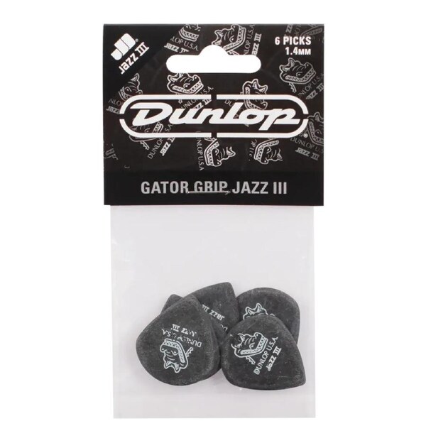 Jim Dunlop Gator Grip Jazz III Guitar Picks 1.4mm 6-Pack