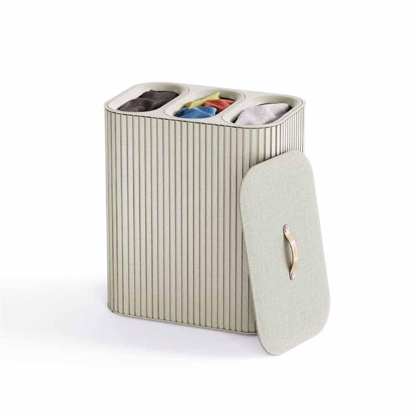 Joseph Joseph Tota Trio Luxe 90L Easy-Empty Bamboo Laundry Basket - Ecru