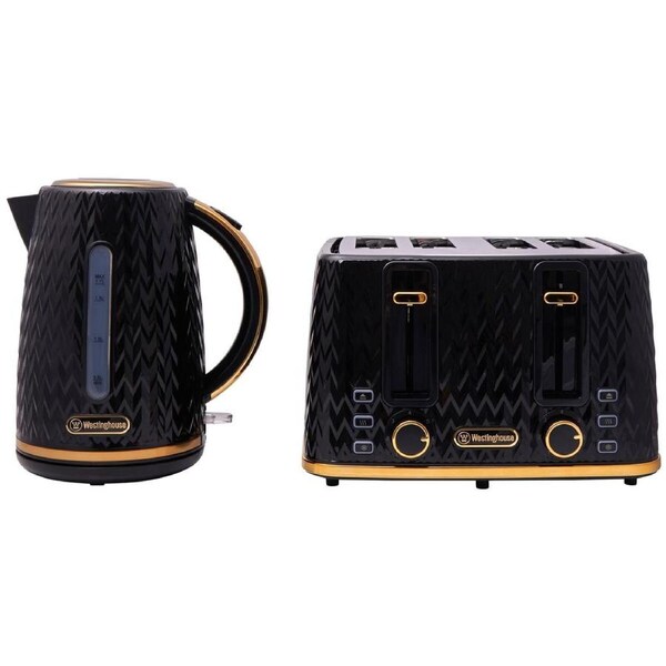 Westinghouse Kettle and Toaster Pack Black Gold 1.7L Kettle, 4 Slice Toaster