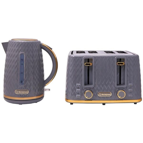 Westinghouse Kettle and Toaster Pack Grey Gold 1.7L Kettle, 4 Slice Toaster