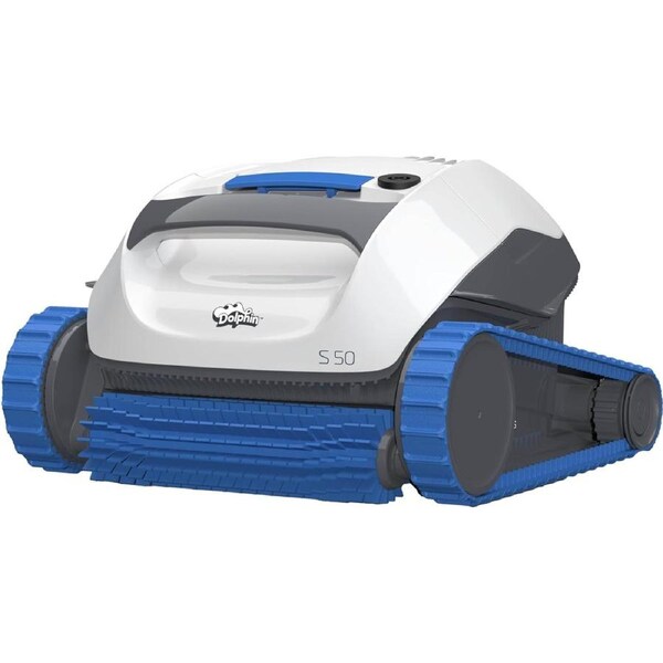 Dolphin S50 Robotic Pool Cleaner Up to 90mins Runtime Up to 8m Floor Robot Pool Vacuum for Above Ground Pool Smart Navigation Single-Level Filtration with Fine Filters PVC Brush Active Brushing