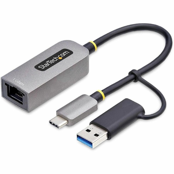StarTech.com USB-C to to Ethernet Adapter with USB-A Dongle, 10/100/1000Mbps, USB 3.0 to Gigabit Network Adapter, Windows/macOS/Linux - Add an port a