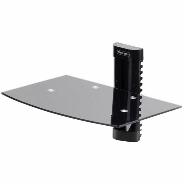 StarTech.com Floating Wall-Mounted AV Shelf, Adjustable Height Shelf For Under TV A/V Equipment, Black Tempered Glass Shelf - Floating wall-mount AV