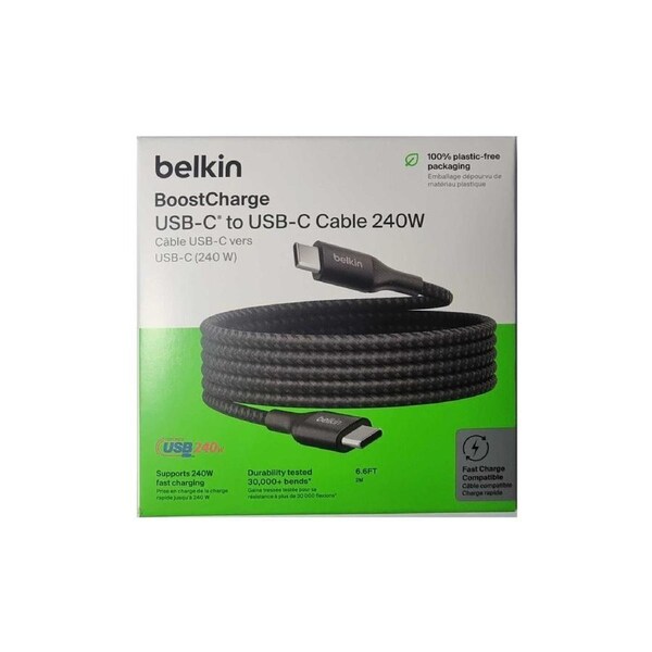 Belkin BoostCharge USB-C to USB-C Cable 240W Fast Charge Braided 2m - Black