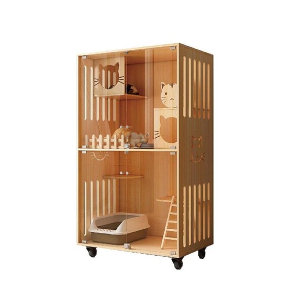 LIVARA Luxury Wooden Cat House Cat Furniture 90cm Length - Wood Color