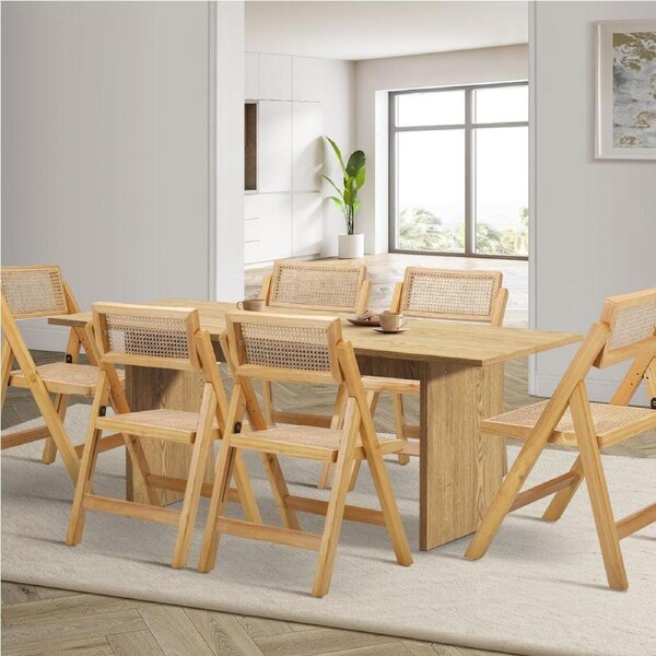 Oikiture 7PCS Dining sets 180cm Rectangular Table with Chairs Foldable Natural