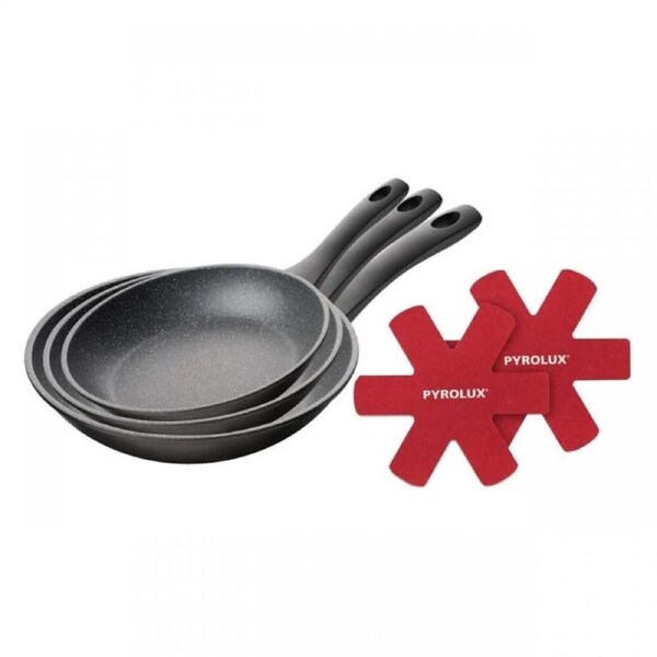 Pyrolux Pyrostone 3 Piece Frypan Set + 2 Felt Protectors