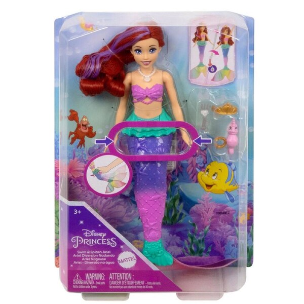 Mattel Disney Princess Swim & Splash Ariel Doll Bath Toy 33x15cm Kids 3y+