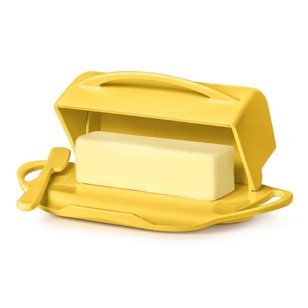 Butterie Flip-Top Plastic Butter Dish Container w/ Spreader 22.9x14cm Yellow
