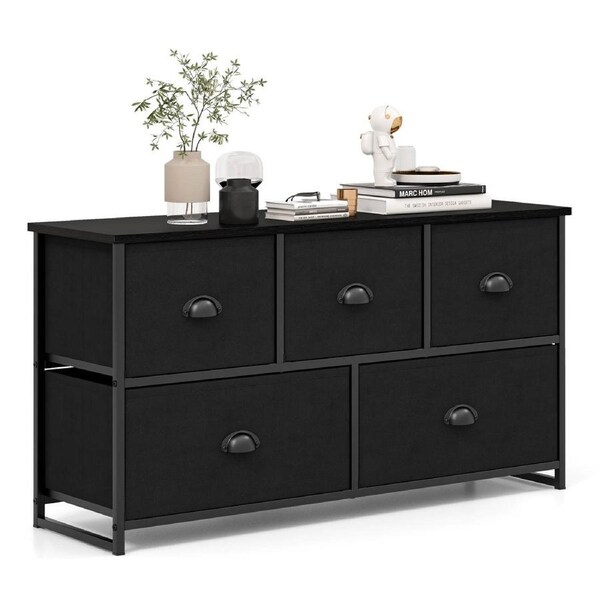 Costway 5-Drawer Storage Organizer Unit Removable Fabric Bins w/Iron Frame Dresser Unit Black
