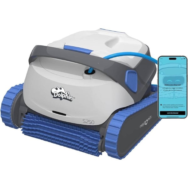 Dolphin S250 Robotic Pool Vacuum for Inground Pools Cleaner Up to 15m for Floor Wall Waterline Automatic Pool Cleaners Up to 120 mins Runtime 18m Cable with Swivel Wifi Cloud-Connect Ultra-Lightweight