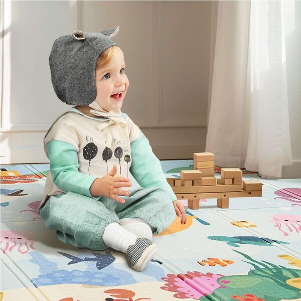 Playpals Kid Play Mat Baby Crawling Double Foldable Pad XPE Foam Non-slip Carpet
