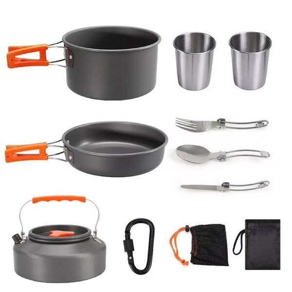 Camping Cookware Set Outdoor Hiking Cooking Pan Pot Stove Picnic Kit - 8pcs