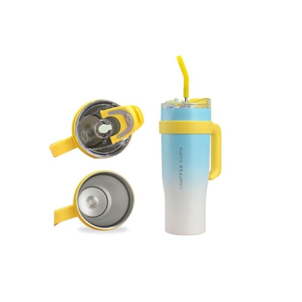 40oz Tumbler with Handle Straw and Lid Insulated Water Bottle Stainless Steel Reusable Travel Mug-Blue