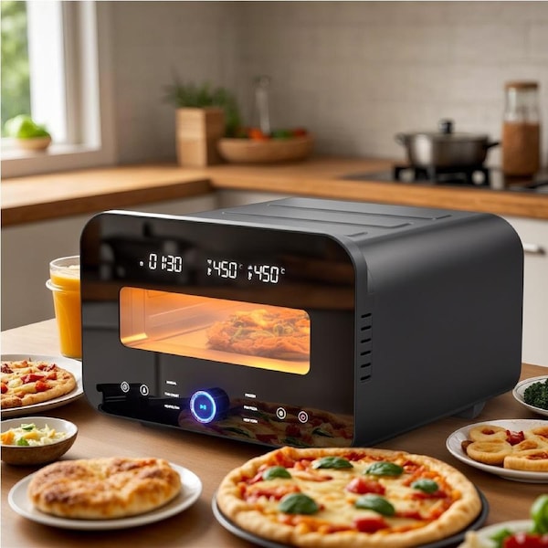 Advwin Electric Pizza Maker, 1700W Countertop Pizza Oven with 6 Presets, Indoor Versatile Smart Pizza Cooker for 12" Pizza - Pizza Stone and Peel