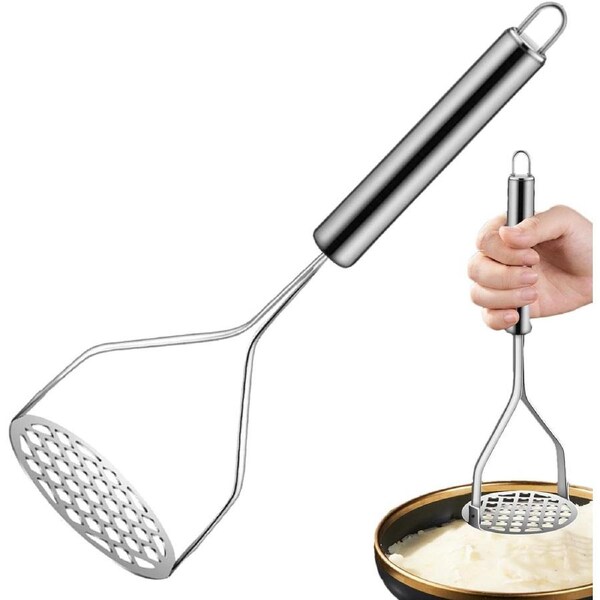 Stainless Steel Potato Masher - Heavy Duty Metal Ricer, Food Utensil for Vegetables and Fruits, Dishwasher Safe, Easy to Clean