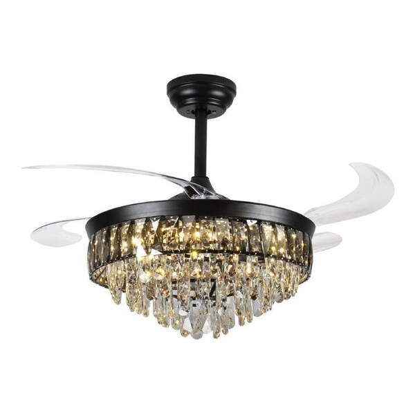 Windora Nyx 42" Black Crystal Chandelier DC Ceiling Fan w/ 3CCT LED Remote Control