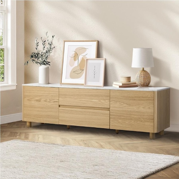Oikiture TV Cabinet Entertainment Unit Stand 160cm Storage Drawer Natural