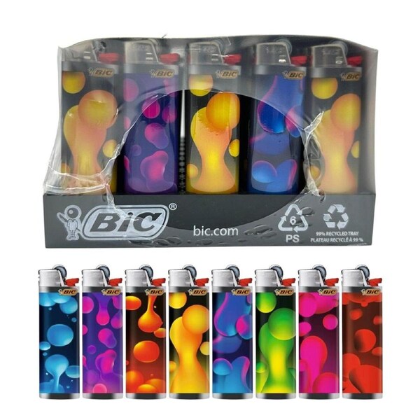 50x BIC Maxi Lava Bubbles Lighters Various Colour Box J26