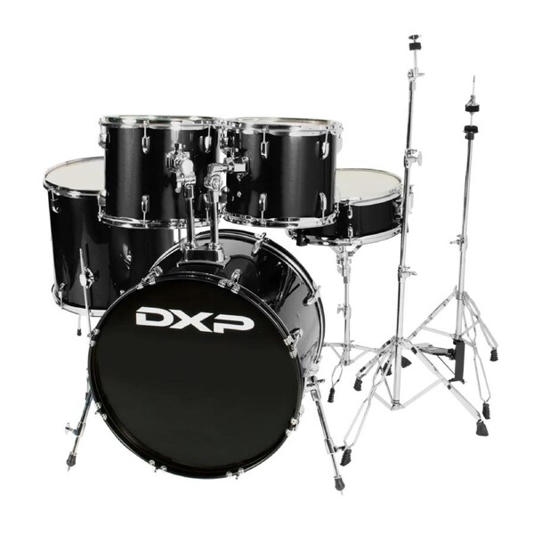 DXP Pioneer Series 5-Piece 22 Inch Black Drum Kit with Wood Snare