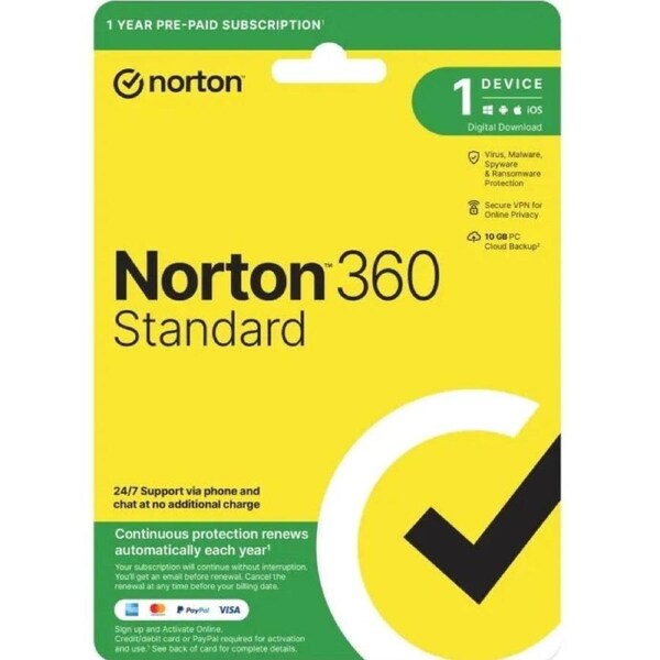 Norton 360 Standard Protection 1 User 1 Device 1 Year Subscription