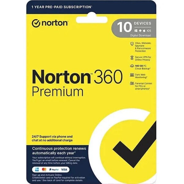 Norton 360 Premium Protection 1 User 10 Devices 1 Year Subscription