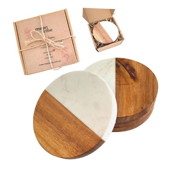 Acacia Wood & Marble Decorative Drink Coasters