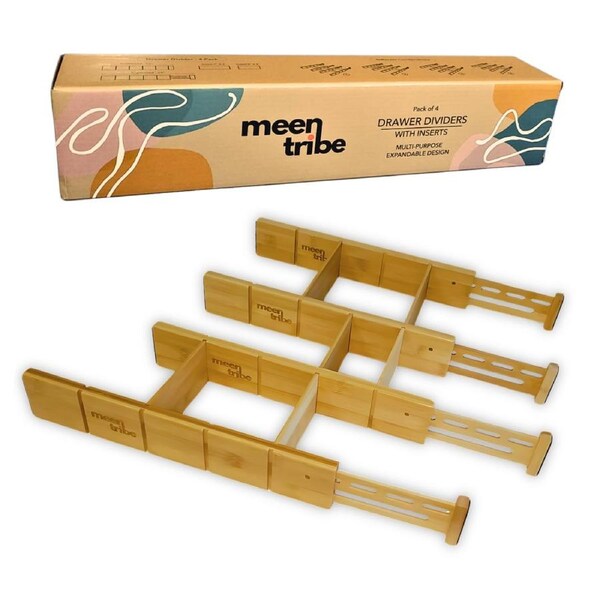 Bamboo Drawer Dividers with Inserts - 4 Pack