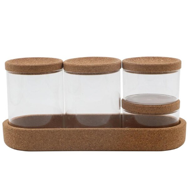 Glass Jars and Cork Set of 4 with Tray