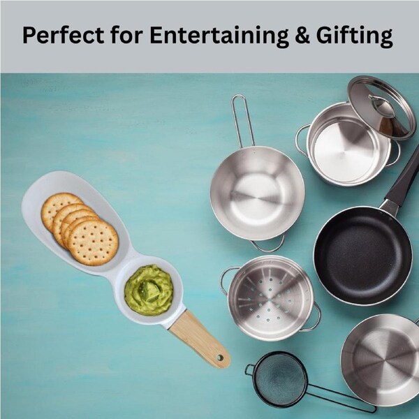 Ceramic and Bamboo Dish Dual Bowl Set