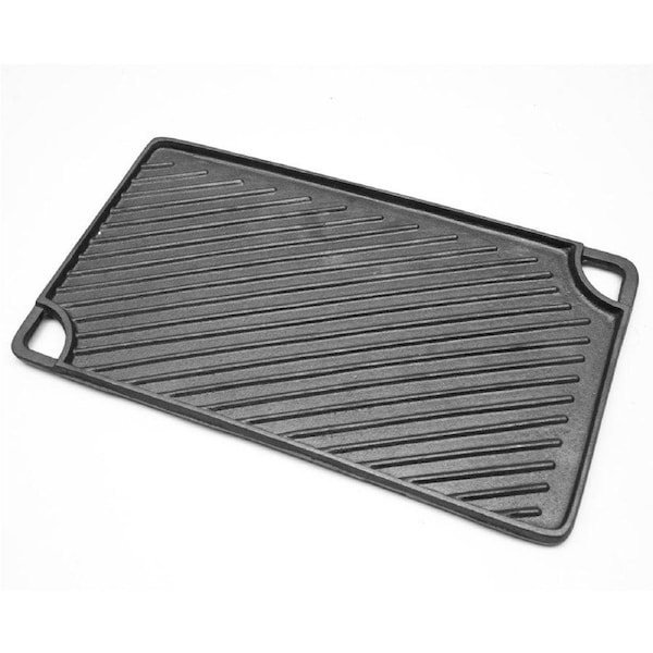 Reversible Cast Iron Griddle Rectangular BBQ Plate 43×24cm Double-Sided Flat Top Griddle Pan and Grooved Grill for Gas Stovetop Oven and Open Fire Black