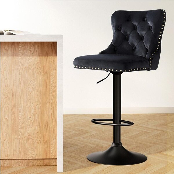 Artiss 1x Velvet Bar Stool Adjustable Height Nailhead Trim Kitchen Counter Stool