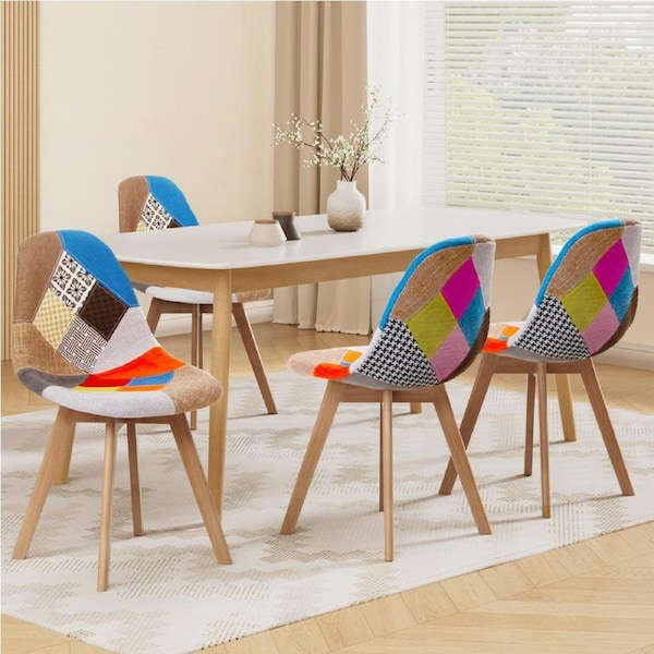 1 Set of 4 Artiss Dining Chairs Fabric Retro