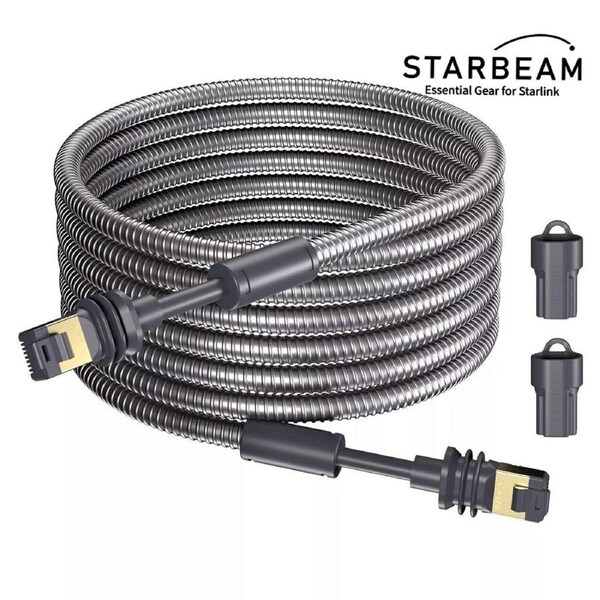 STARBEAM Starlink Gen3 Outdoor Armoured Stainless Steel Sleeve Ethernet Cable 30m