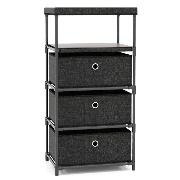Costway Fabric Storage Tower Chest of Drawers w/3 Drawers Industrial Organizer Unit Black