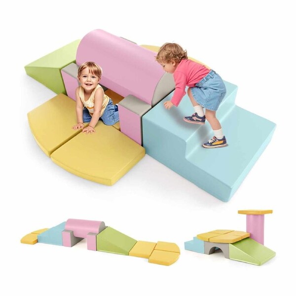 Costway 10PCS Foam Climbing Toys PU Leather Building Blocks Lightweight Activity Play Set Multi