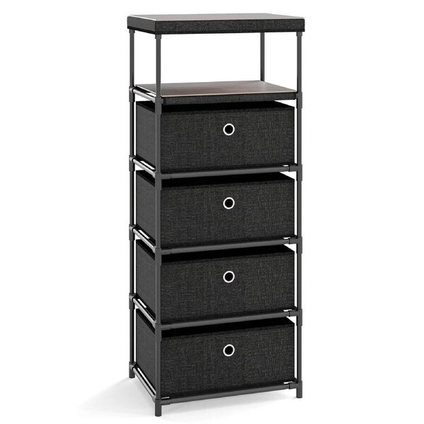 Costway Fabric Storage Tower Chest of Drawers w/4 Drawers Industrial Organizer Unit Black