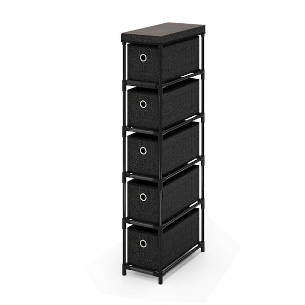 Costway Fabric Storage Tower Chest of Drawers w/5 Drawers Industrial Organizer Unit Black