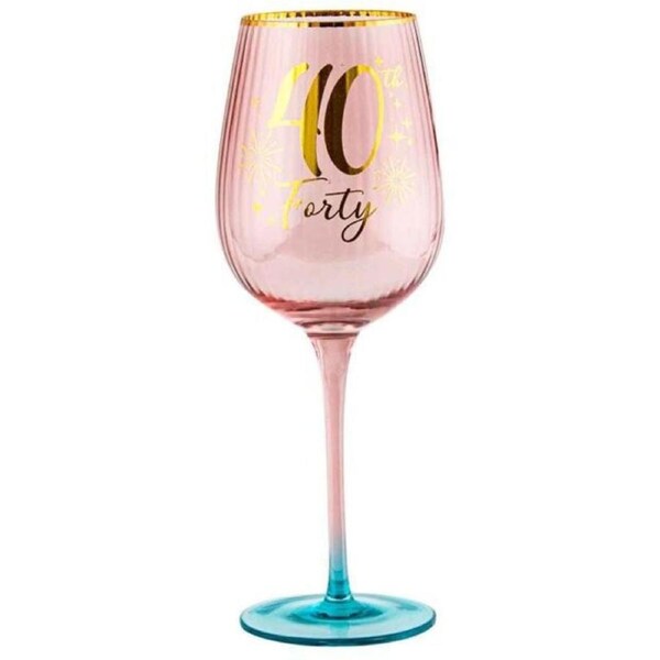 Fluted Pink Wine Glass - 40th