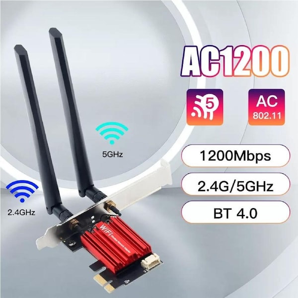 AC1200 Desktop Gigabit 5G Dual-Band Wireless Network Card PCIe Desktop Computer Bluetooth WiFi Receiver