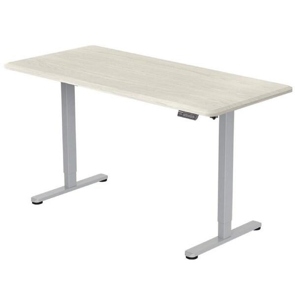 FORTIA Sit To Stand Up Standing Desk, 150x68cm, 72-118cm, Height Adjustable, 50kg Rated, White Oak Style/Silver Frame
