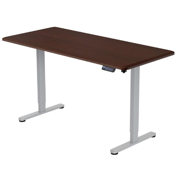 FORTIA Sit To Stand Up Standing Desk, 150x68cm, 72-118cm, Height Adjustable, 50kg Rated, Walnut Style/Silver Frame
